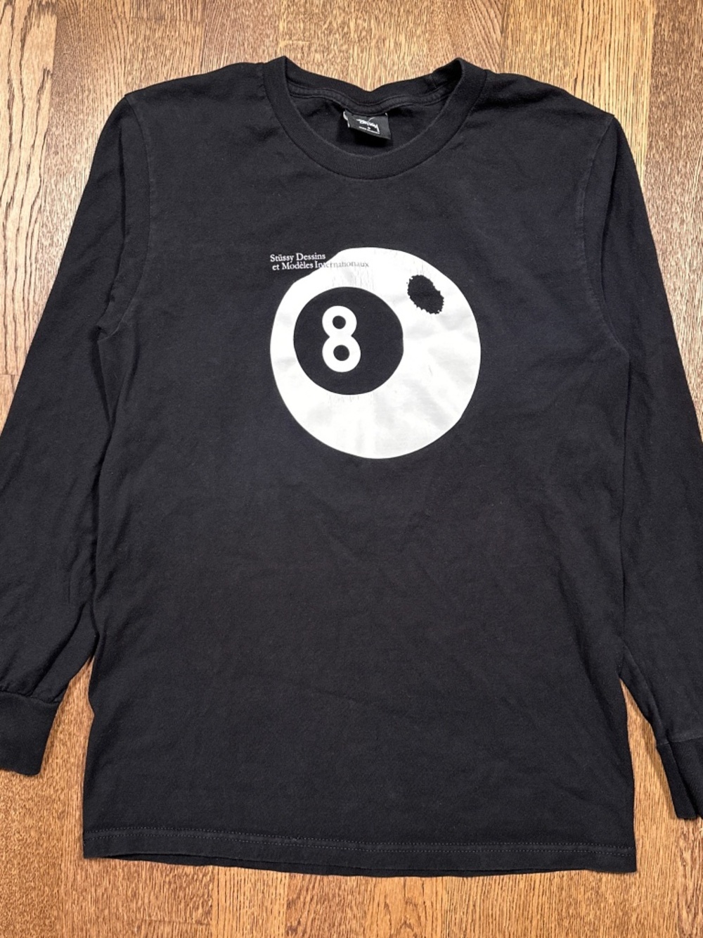 Stussy 8 Eight Ball French Black Cotton Long Sleeve T Shirt Mens Small